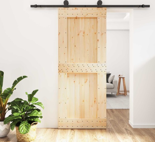 vidaXL Skyvedør Naturlig og svart 85 x 210 cm Massiv Furu Tre vidaXL Skyvedør Naturlig og svart 85 x 210 cm Massiv Furu Tre