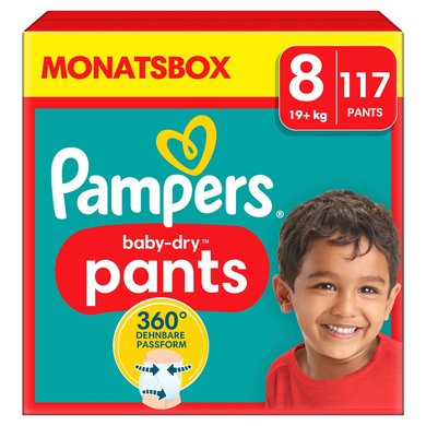 Pampers Baby-Dry Pants, størrelse 8 Extra Large, 19 kg+, månedsboks (1 x 117 bleier) Pampers Baby-Dry Pants, størrelse 8 Extra Large, 19 kg+, månedsboks (1 x 117 bleier)