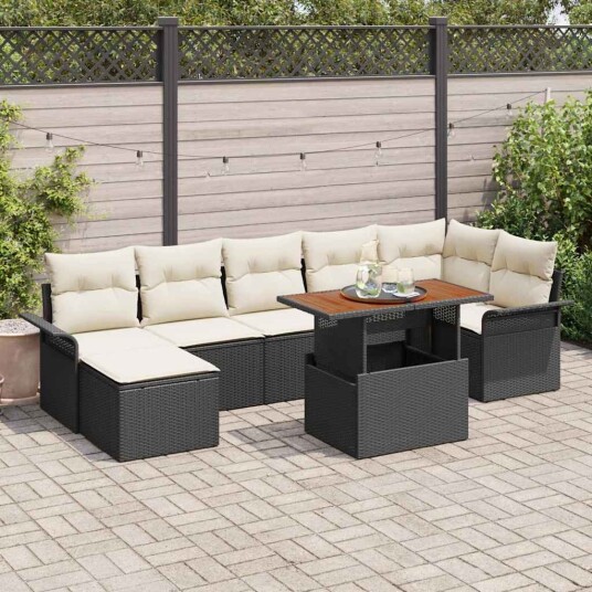 vidaXL Hagesofa Set 8 stk. Svart og krem polyrotting