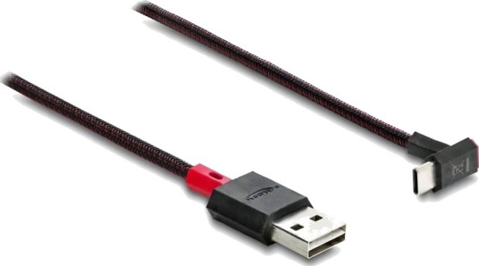 Delock Easy-Usb 2.0-Kabel Type-A-Plugg Til Usb Type-C-Plugg Vinklet Topp/ Bunn 2 M Svart