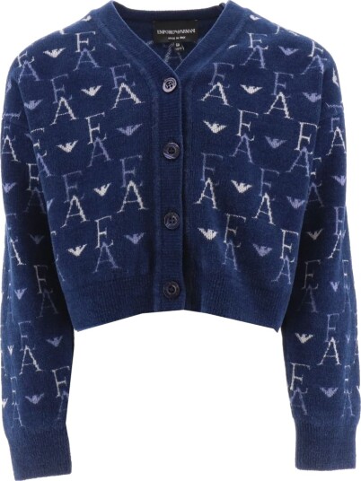 Emporio Armani Cardigan Beskåret Strikk Blå med logoer Emporio Armani 6 år 116 Cardigan