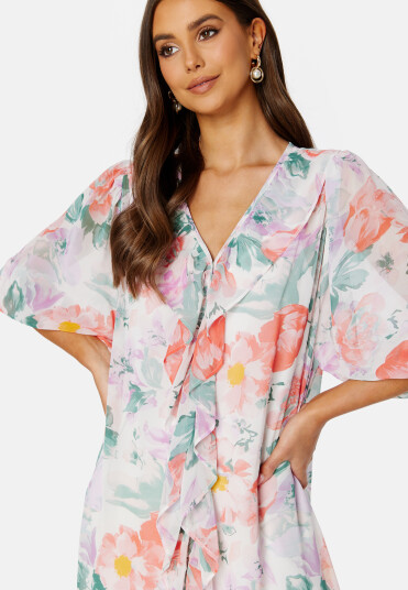 BUBBLEROOM Summer Luxe Frill Maxi Dress Pink / Floral XS