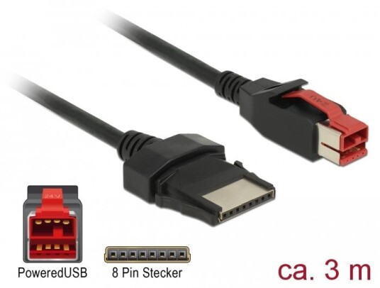 Delock Strømforsynt USB kabel 24V Til 8 Pin 3m