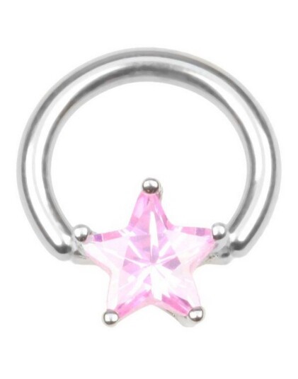 Utgått BCR Piercing med Stjerneformet Rosa Sten Strl 1.6 x 10 mm med 6 mm kule