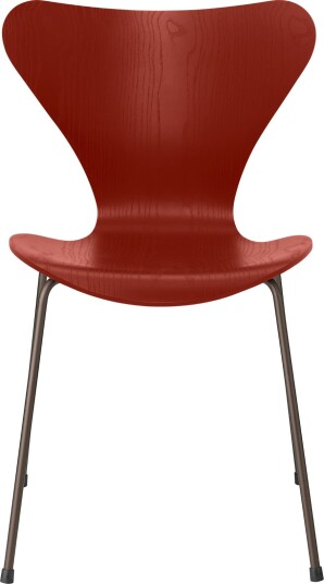 Fritz Hansen - 3107 Sjuan Färgad Ask Venetian Red Underrede Brown Bronze Spisestoler Arne Jacobsen Rød Metall/tre