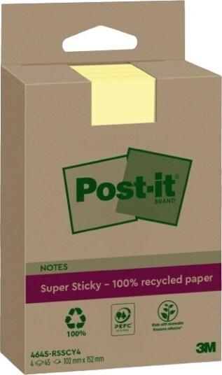 Post It 4645 Rsscy4 Rektangel Gult 100% 102 Mm 152 Mm 45 Ark