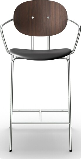 Sibast Furniture Piet Hein Barkrakk Krom med Armlener Valnøtt og Sort Lær