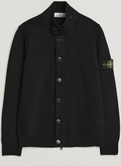 Stone Island Knitted Lambswool Zip Button Cardigan Black