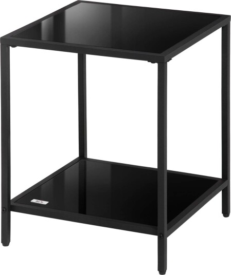 Sidebord 2 lags salongbord i herdet glass salongbord til stue soverom 40 x 40 x 50 cm Stål Svart