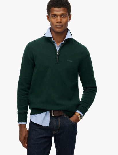 Superdry Wool Blend Half Zip Jumper - Green - S