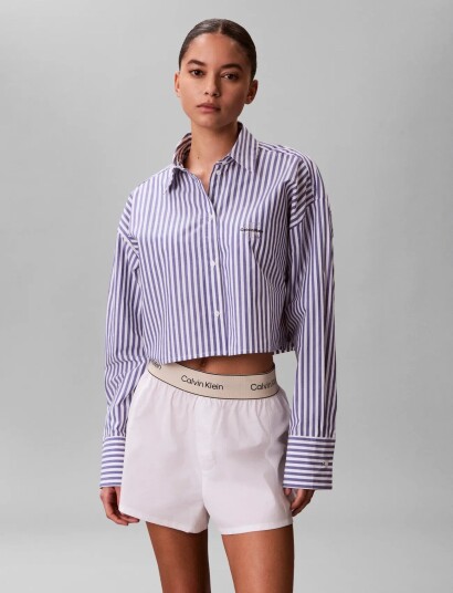 Calvin Klein Ck Graphic Cropped Poplin Shirt   Navy   XL