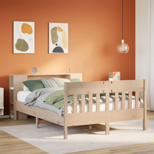 Seng med bokhylle uten madrass 140x190 cm heltre furu 3323188