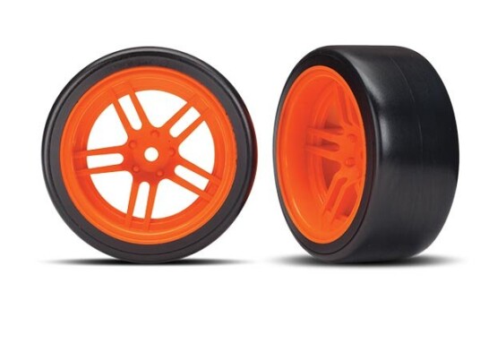 Traxxas 8377A Tires & Wheels Drift 1.9" on Orange Split-spoke Re