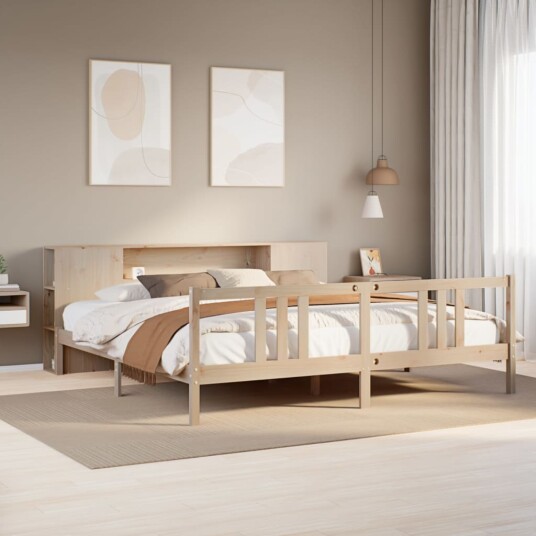 Seng med bokhylle uten madrass 200x200 cm heltre furu 3322289