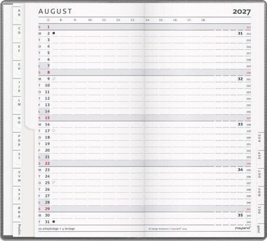 Mayland Index Planner mnedskalender mrkegr PP plast 2027