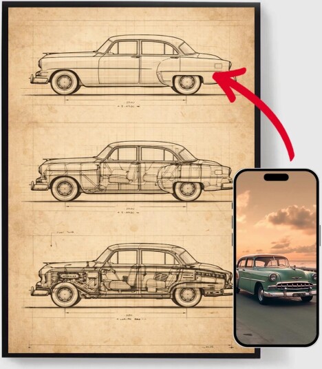 Personalisert Plakat Vintage Biltegning AI Plakat