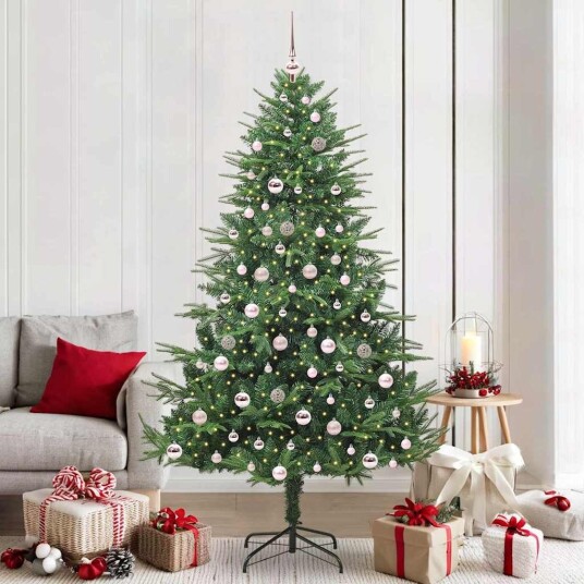  Kunstig forhåndsbelyst juletre med kule sett grønn 210 cm