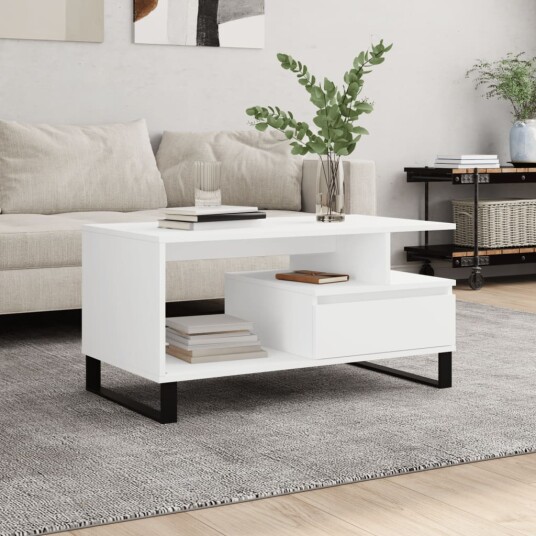 Salongbord hvit 90x49x45 cm konstruert tre 8721012113398
