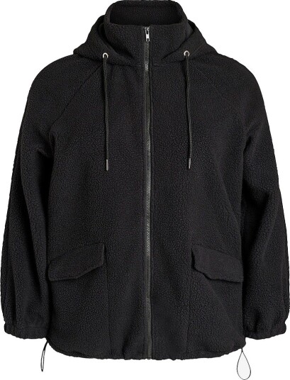 Zizzi Fleeceskjorte Apalina L/S Fleece Cardigan Svart