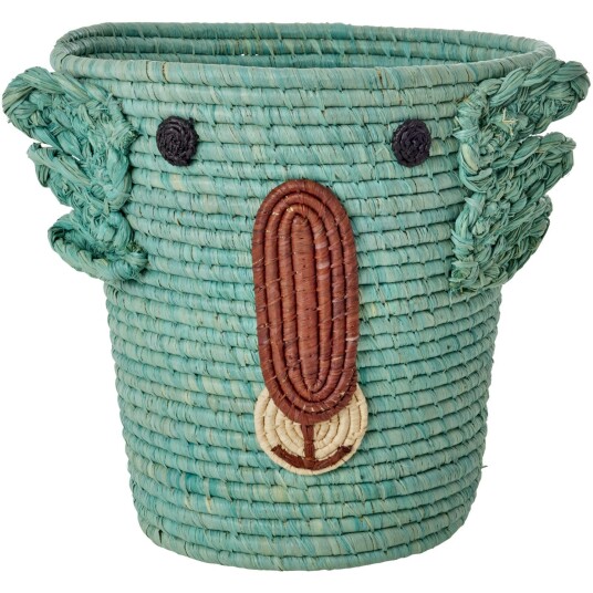 Rice Round Raffia Kurv Med Koala Head Aqua
