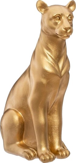 Atmosphera Gull Figur Panter I Polyresin, Høyde 23 Cm