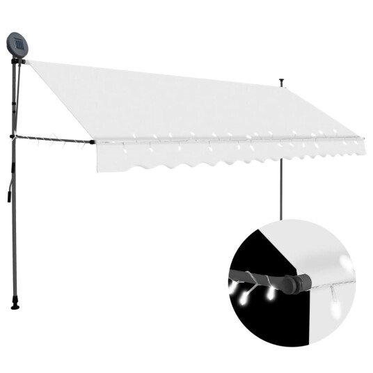 vidaXL Manuell uttrekkbar markise med LED 350 cm kremhvit vidaXL Manuell uttrekkbar markise med LED 350 cm kremhvit