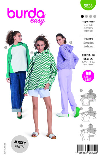 Burda 5828 - Hettegenser EUR: 34-48, US: 8-22