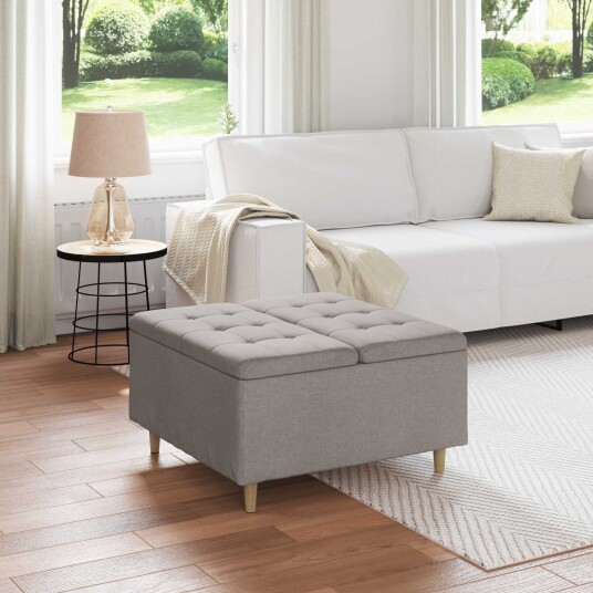 vidaXL Oppbevaringsottoman med pute Gråbrun 80 x 80 x 45 cm stoff