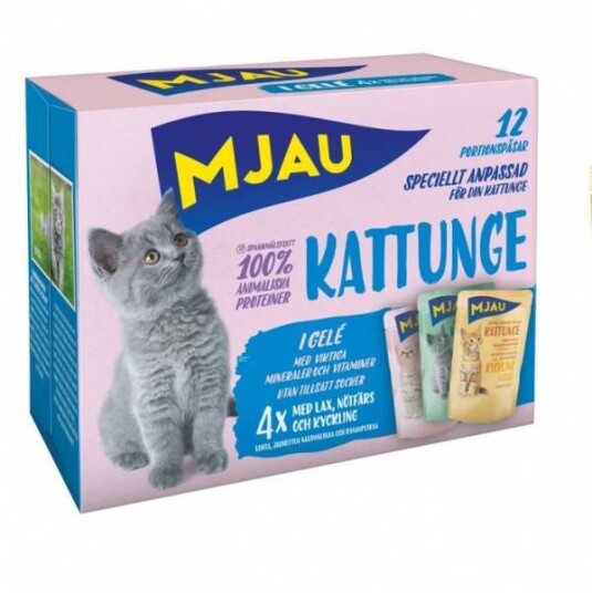 Mjau Våtfôr Kattunge Multipack 12x85g - Kylling, Laks og Storfe