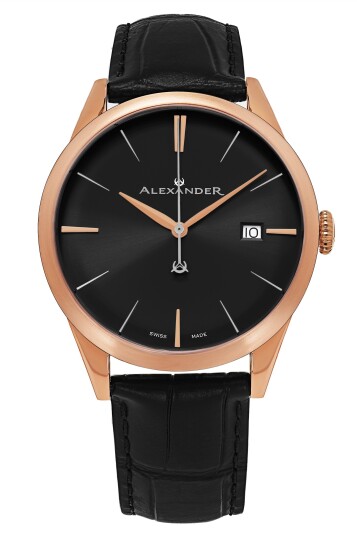 Alexander Herreklokke A911 05 Heroic Sort/Lær Ø40 mm Alexander Herreklokke A911 05 Heroic Sort/Lær Ø40 mm