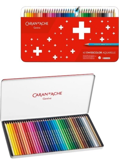 Caran D'Ache Swisscolor akvarell blyanter 40 farger i skrin
