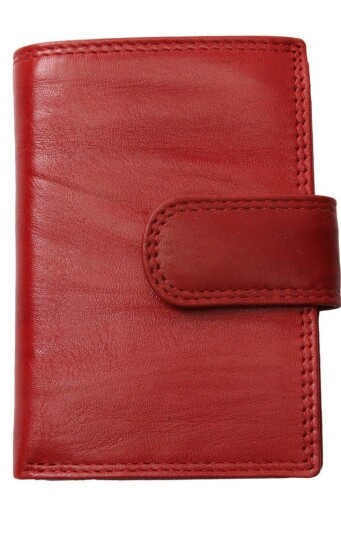 Nord Leather. Liten Unisex skinn Lommebok 10 kort/ Liten Myntlomme Rød