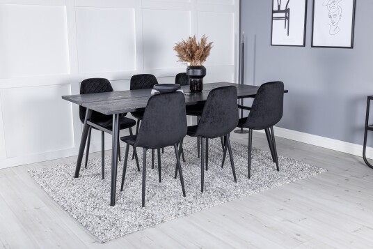 Venture Home Sleek Matgruppe Forlengningsbar 195 cm Rektangulær med 6 Polar stoler Sort