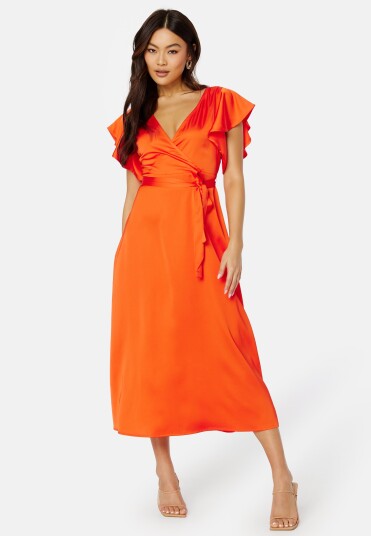 VILA Carolina S/S V-Neck Midi Dress Tigerlily 38
