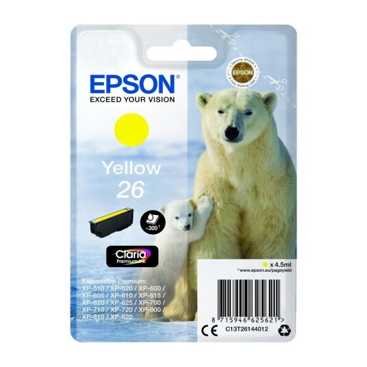 EPSON POLAR BEAR SINGLEPACK YELLOW 26 CLARIA PREMIUM BLEKKPATRON