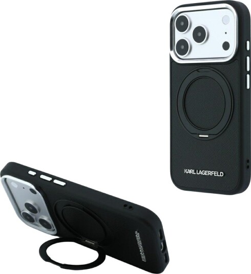 Karl Lagerfeld Ring Stand 360 Saffiano Classic Logo MagSafe-etui iPhone 18/17 Pro Max Svart