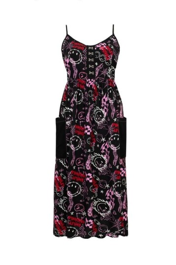 Hell Bunny Lang kjole Hell Bunny x Smiley Originals Riot Dress XS til 4XL Damer flerfarget