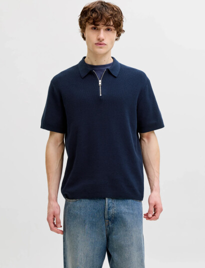 Jack & Jones Jjmax Knit Zip Polo Ss Navy M