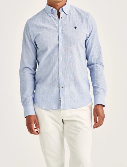 Morris Morris Seersucker Shirt Slim Fit Blue XL Morris Morris Seersucker Shirt Slim Fit Blue XL