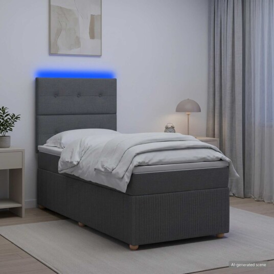 vidaXL LED boksseng med madrass Mørkegrå 80 x 200 cm Stoff