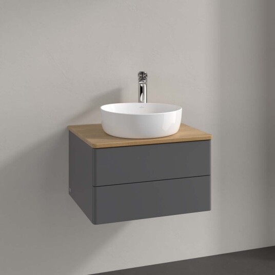 Villeroy & Boch Antao Servantskap med 2 skuffer 60x50x36 cm u/lys Antrasitt/Eik Villeroy & Boch Antao Servantskap med 2 skuffer 60x50x36 cm u/lys Antrasitt/Eik