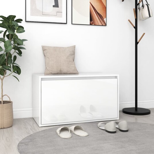 vidaXL Gangbenk 80x40x45 cm høyglans hvit sponplate