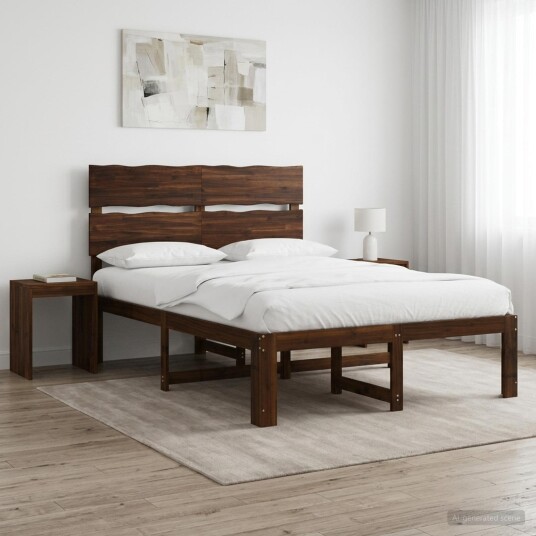 vidaXL Dobbel Sengramme med Hodegjerde ROSTOCK Mørk brun 160 x 200 cm