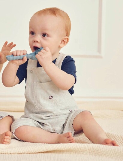 Müsli Seersucker Stripe Overalls Baby   Green   86