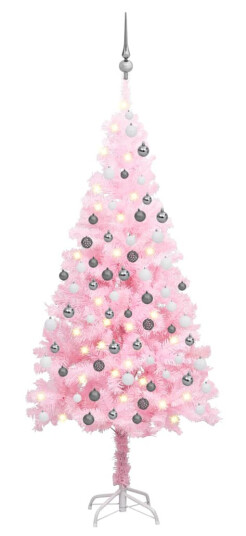 vidaXL Kunstig juletre med LED og kulesett 150 cm PVC rosa