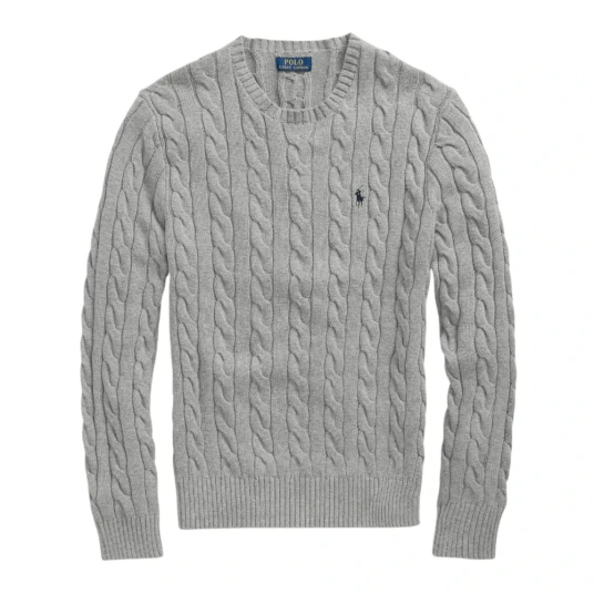 Polo Ralph Lauren Cable-Knit Cotton Sweater - Grey - L Polo Ralph Lauren Cable-Knit Cotton Sweater - Grey - L