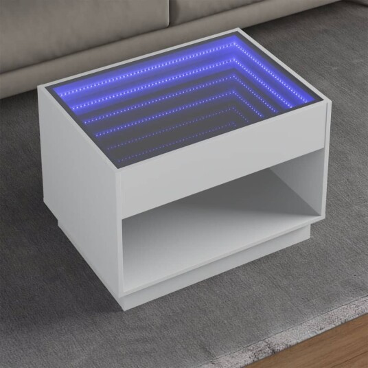 Salongbord med Infinity LED hvit 70x50x50 cm 847658