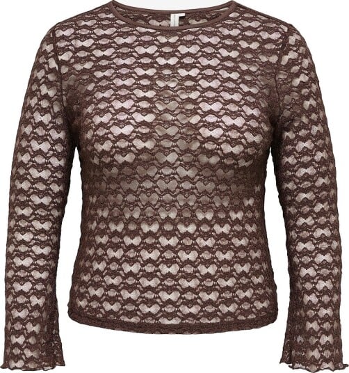 Only Carmakoma Topp Caraya L/S O Neck A Sleeve Lace Top Brun