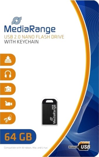 Mediarange Nano Usb-Flashstasjon 64 Gb Usb 2.0 Svart