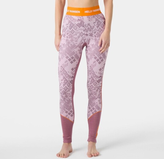 Helly Hansen Dame Lifa Merino Mellomvekt Stilongs Med Mønster Rosa L